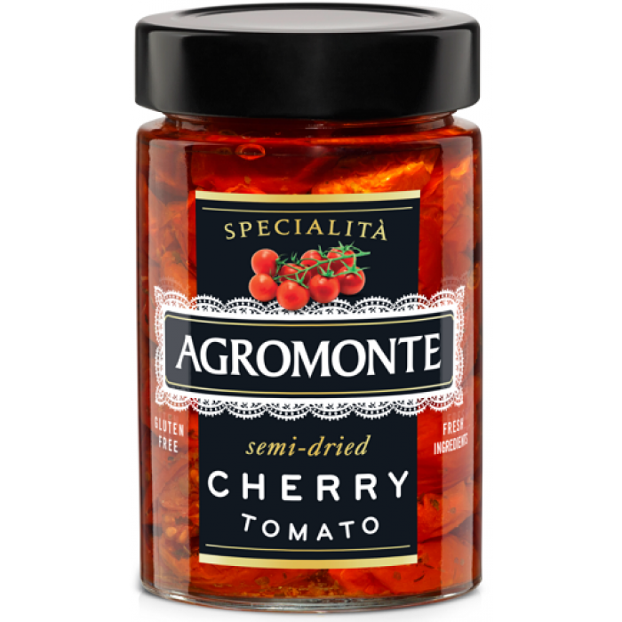 Semi-dried cherry tomatoes in sunflower oil "AGROMONTE".