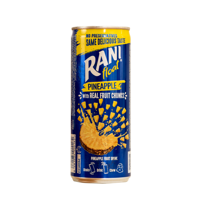 With real pieces of fruit, pineapple-flavored juice drink "Rani".
