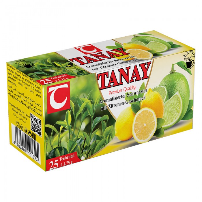 Citrinų skonio juodoji  arbata pakeliuose  „Tanay“.